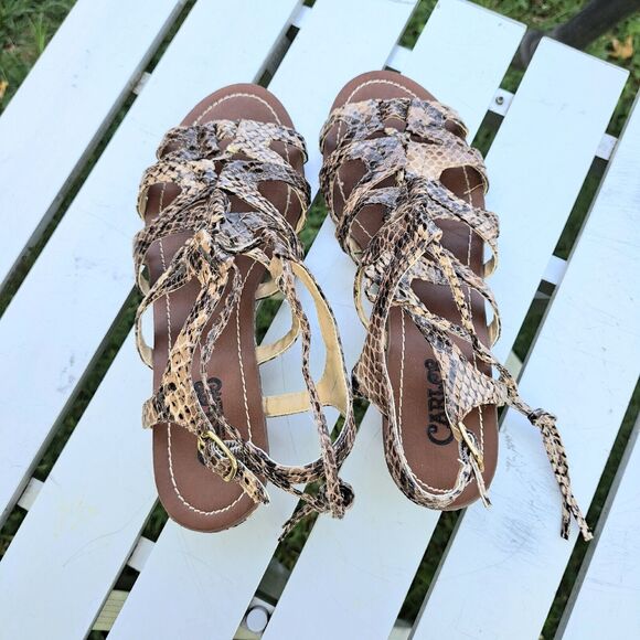 CARLOS SANTANA KIARA2 STRAPPY SANDALS WOMENS SIZE 6.5M SNAKESKIN SLINGBACKS CUTE - Picture 4 of 9